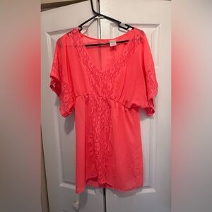 Xhilaration Coral Lace-Trim Swim Coverup